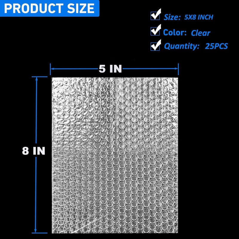 V-chen 5x8 Inch Bubble Pouches Wrap Bags, 25Pcs Double Wall Shockproof Bubble Bags, Clear Bubble Out Bags for Packing, Cushioning Bags for Moving, Shipping and Packing - Image 2